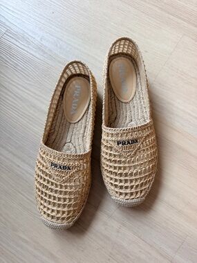 Prada Beige Crochet Espadrille Flats - Women